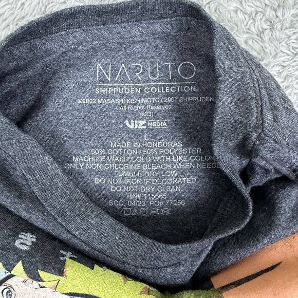 Naruto Shippuden Men L Graphic Anime Tee Gray Short Sleeve Cotton Blend VizMedia - Picture 4 of 7